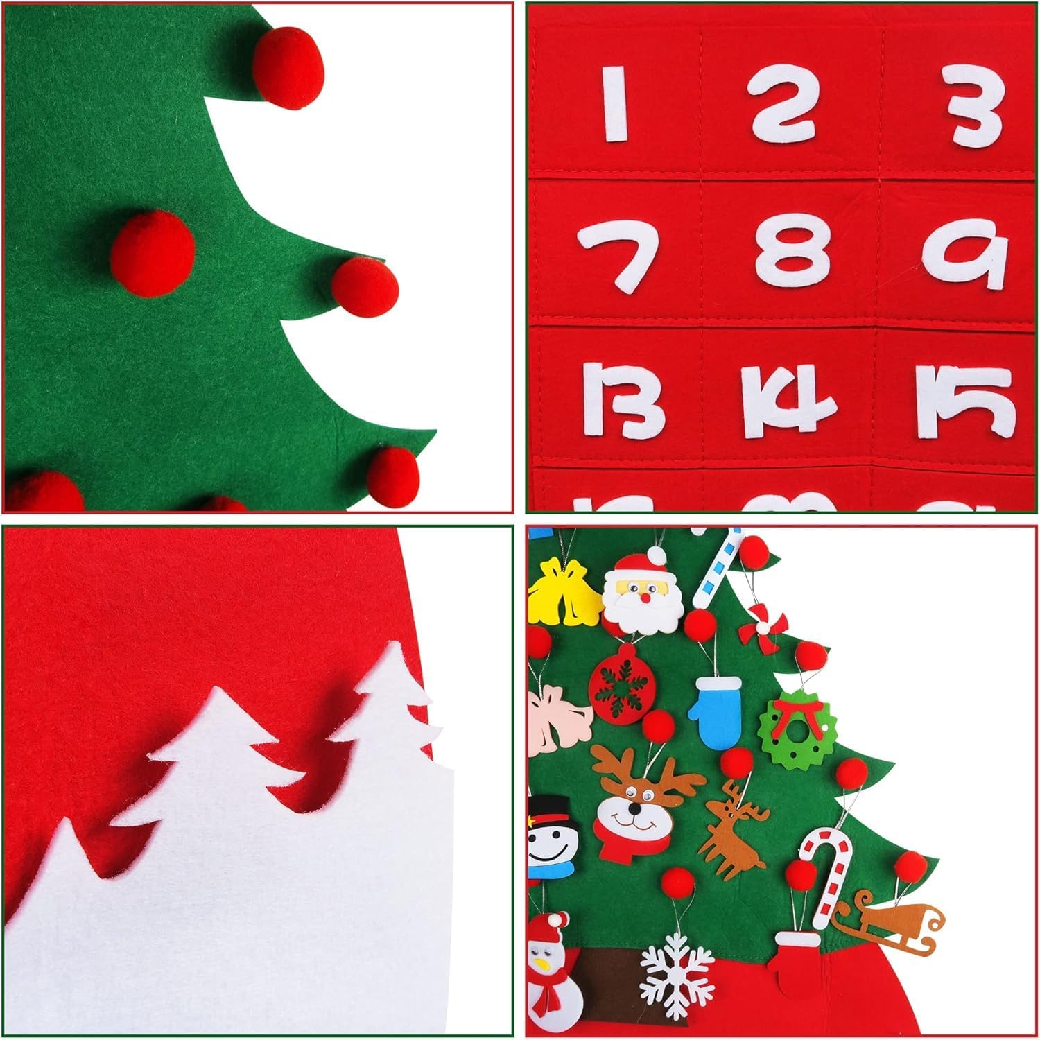 Christmas Advent Calendar 2024, DIY Xmas Tree Felt Countdown Calendar with 24Pcs Reusable Detachable Ornaments for Kids Gifts Wall Door Hanging Decoration Home Office Classroom Holiday Decor image number 6