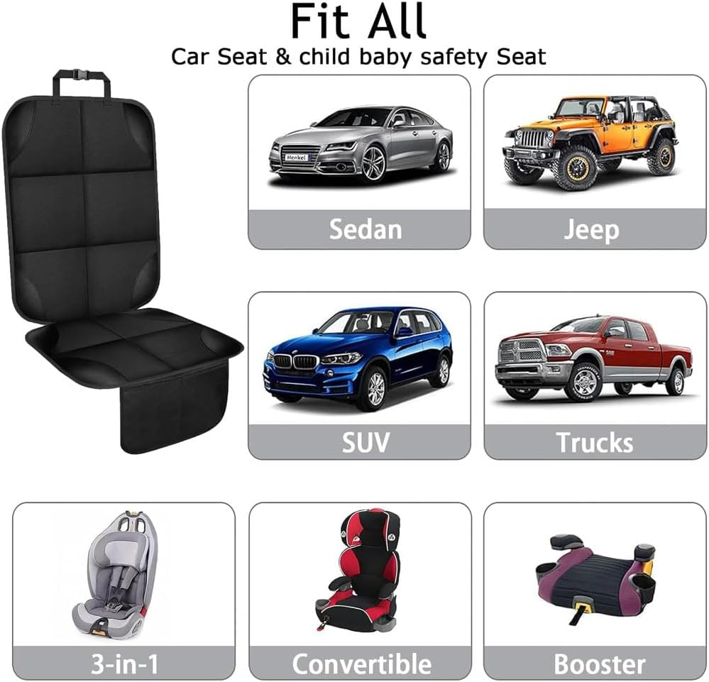 Aufondof Car Seat Protector for Child and Pet Car Seat,Waterproof Car Seat Cover for 600D Fabric Seat Cover Mat, 2 Mesh Pockets, Non-Slip Bottom,Thick Padding Cushion to Protect Leather Seats(Black) image number 2
