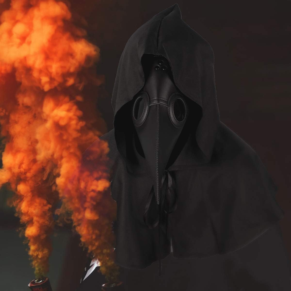 Plague Doctor Bird Leather Mask and Cloak Long Nose Beak Halloween Costume Props Leather Masks for Adults - L Size image number 2