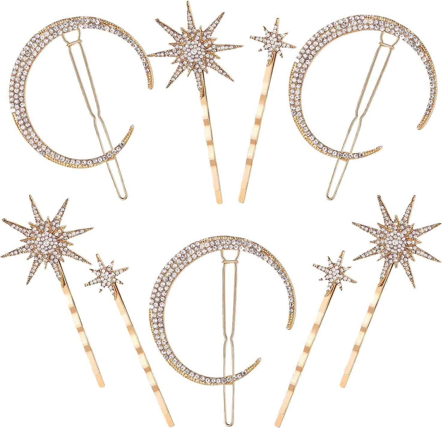 Hair Pin Rhinestone Moon Hair Accessories Women Girls Star Hair Clips Vintage Set Simple Elegant for Thick Thin Hair 9 Pieces image number 3