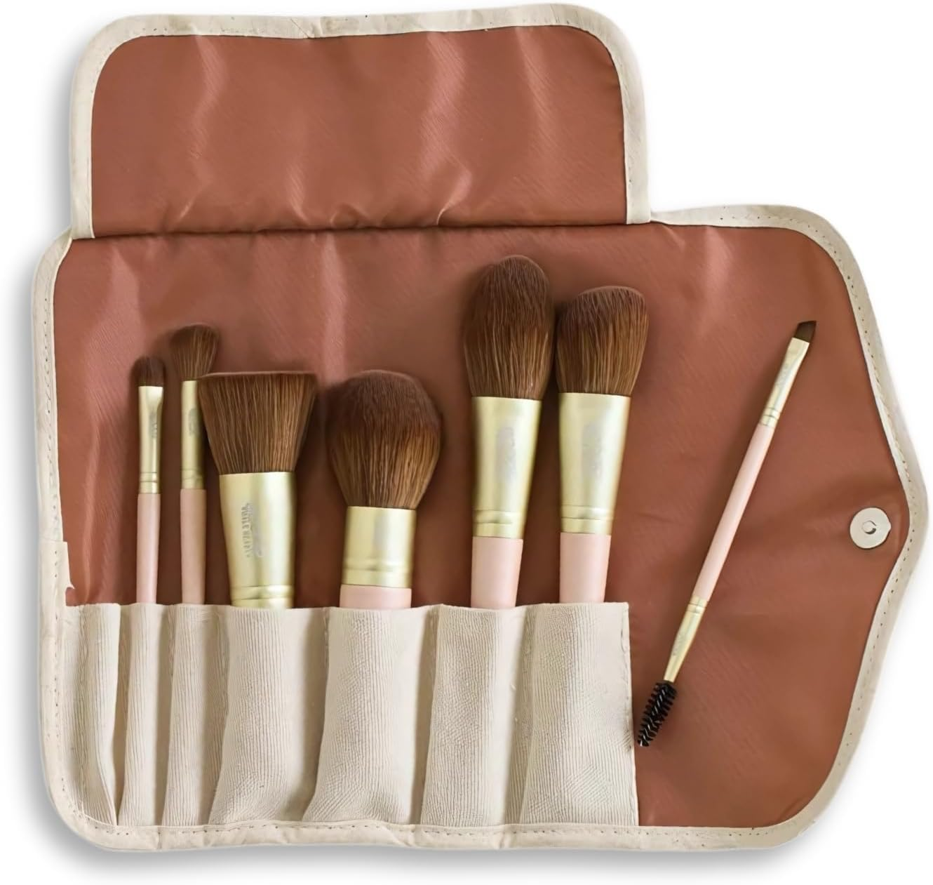 Scoop Whole Beauty Vegan 7 Piece Brush Set | Ultra-Soft Synthetic Bristles with Sustainable Wood Handles | Includes 7 Premium Brushes + Rollable Canvas Travel Bag | Vegan, Cruelty-Free, Eco-Friendly | 185G