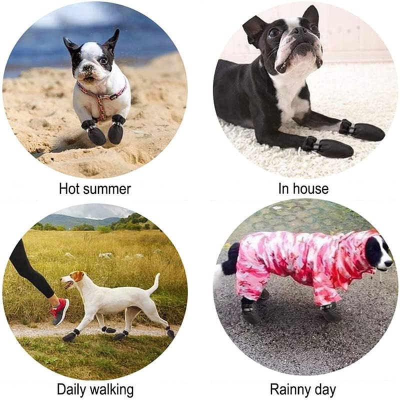 AIMALL 4PCS Anti-Slip Waterproof Dog Shoes with Reflective Strips Durable Pet Rain Boots Comfortable Fabric for Small and Large Dogs image number 6