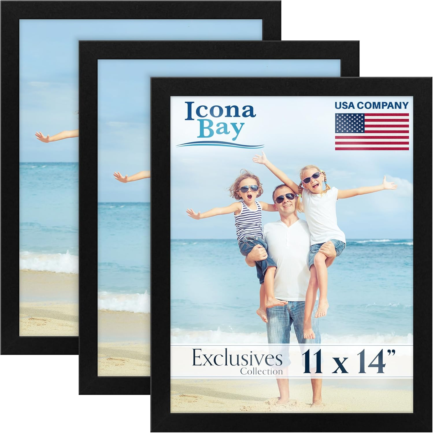 Icona Bay 11X14 Picture Frame (3 Pack, Black), Sturdy Wood Composite Photo Frame 11 X 14, Wall or Table Mount, Set of 3 Exclusives Collection