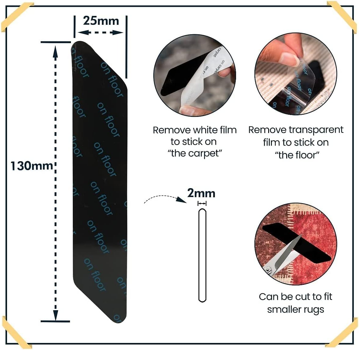 Rug Gripper 30 Pcs - Washable & Reusable Rug Grippers for Laminate - Hardwood Floor - Suitable Carpet Grippers for Marble, Wooden Floors & for All Types & Sizes of Rugs image number 6