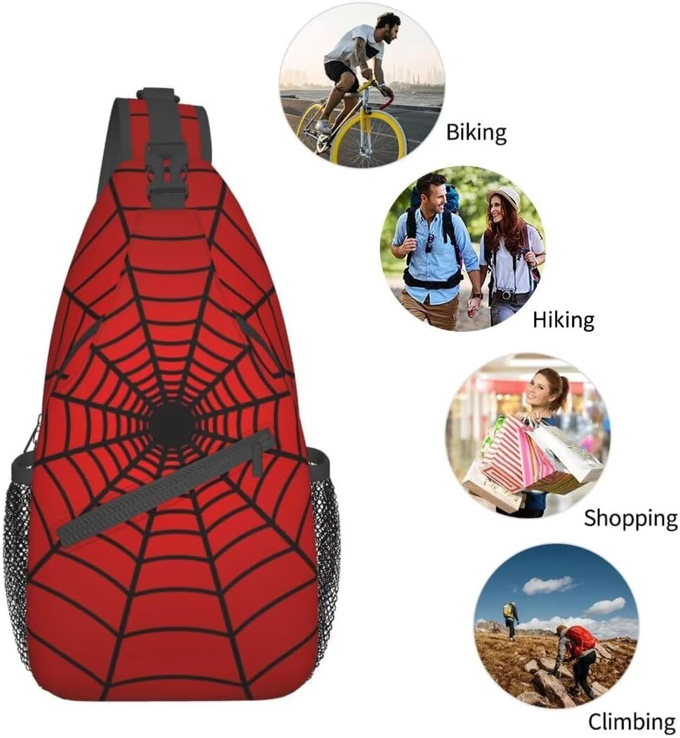 COFEIYISI Unisex Sling Bag Crossbody Backpack for Men Women Casual Chest Bag Shoulder Backpack Sport Travel Hiking Daypack - Red Spider Web image number 5