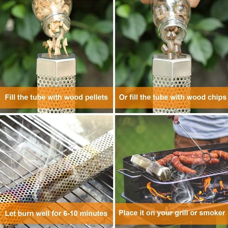 Hexagon BBQ Smoker Tube Stainless Steel Grill Accessory Smoking Box Long Lasting, 6"/12" Sizes, Ideal for All Grill Types
