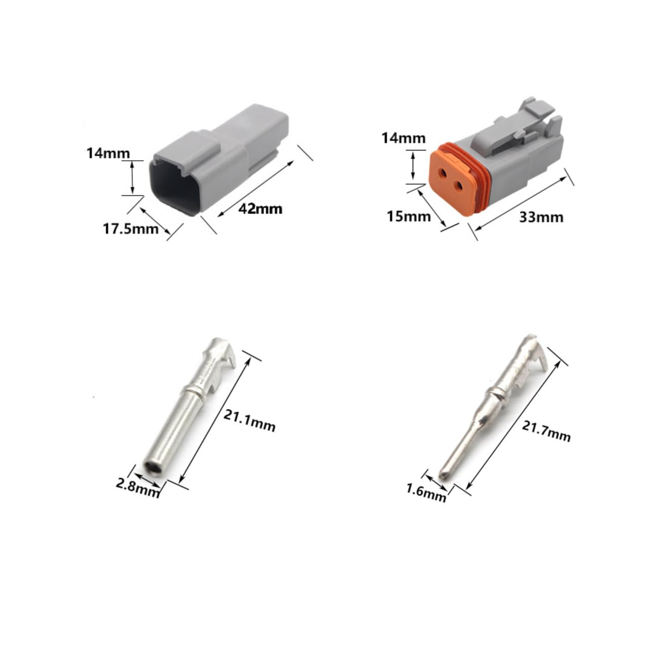 18 Set Kits Deutsch Connector Kit with Wire Crimper - 2 Pin Way Gray Waterproof DT Connector for Car, Truck, Motorcycle, Off-Road Vehicles, and Marine image number 1