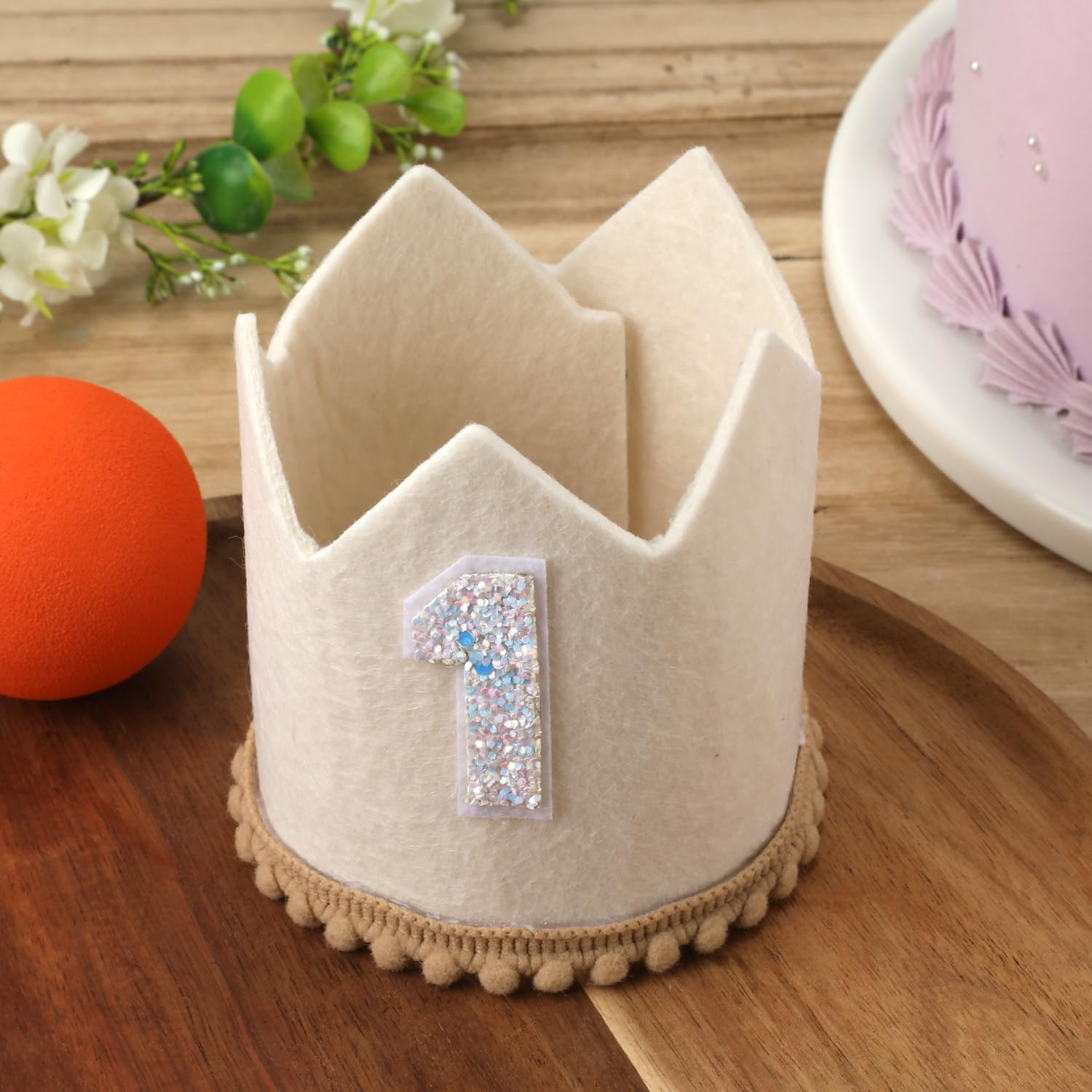 PEUTIER First Birthday Crown Hat for Baby, 1St Birthday Hat with Elastic Band, Concise Cute Birthday Hat Decorations Baby 1St Birthday Party Supplies for Boys Girls (White)