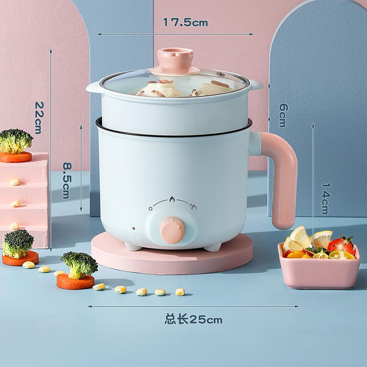 Electric Hot Pot, 1.5L Mini Multifunction Electric Cooker for Shabu-Shabu, Stir Fry, Noodles, Pasta, Nonstick Frying Pan for Saut&eacute;, Dual Power Control Ramen Cooker for Dorm and Office image number 6