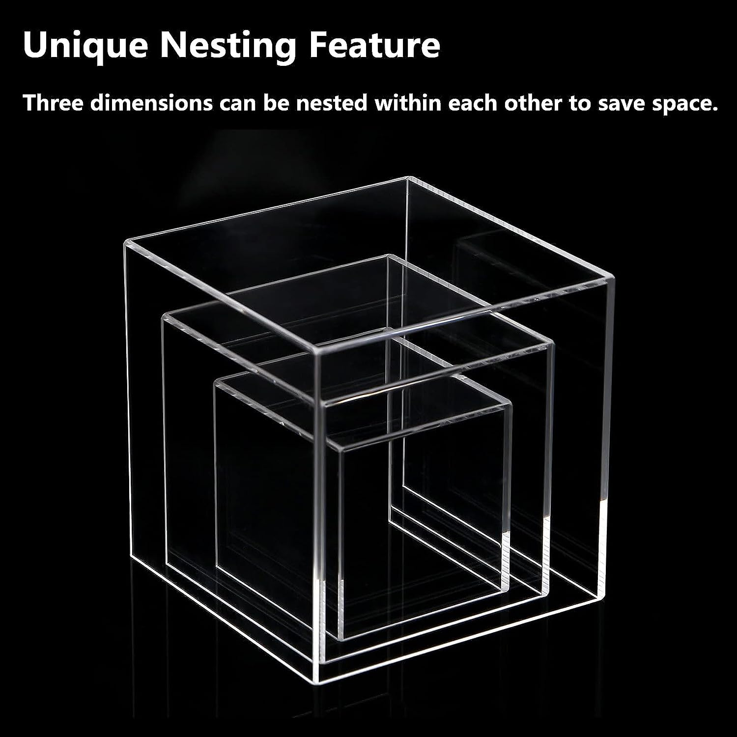 CRUODA Acrylic Display Case,3X3X3&4X4X4&5X5X5 Inches, 3Pc, Display Box, Museum Box Case, Jewelry Book Showcase, Acrylic, Clear, 5 Sided Acrylic Cube image number 2