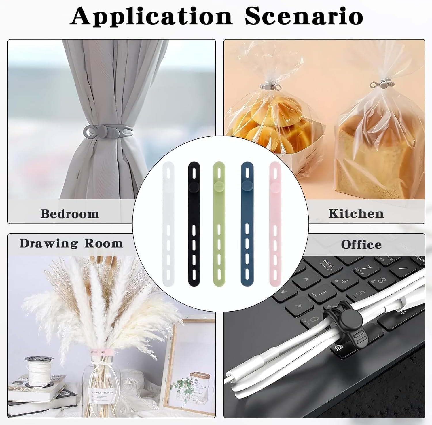 Silicone Cable Straps Cord Organizer, 20Pcs Silicone Cable Ties Cord Organizer Strap, Silicone Cable Straps Wire Organizer Adjustable Cable Ties Cord image number 4