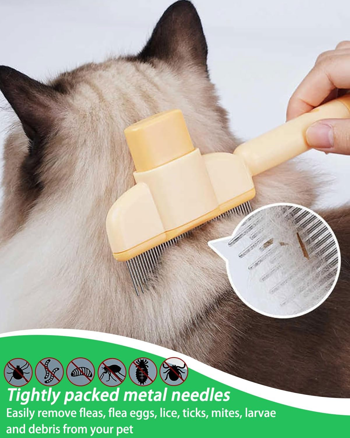 2 X Fur Shine Brush, Self-Cleaning Cat Brush, Massaging and Detangling Tangles and Hair, Fur Shine Brush, Suitable for Long and Short Haired Dogs, Cats and Pets