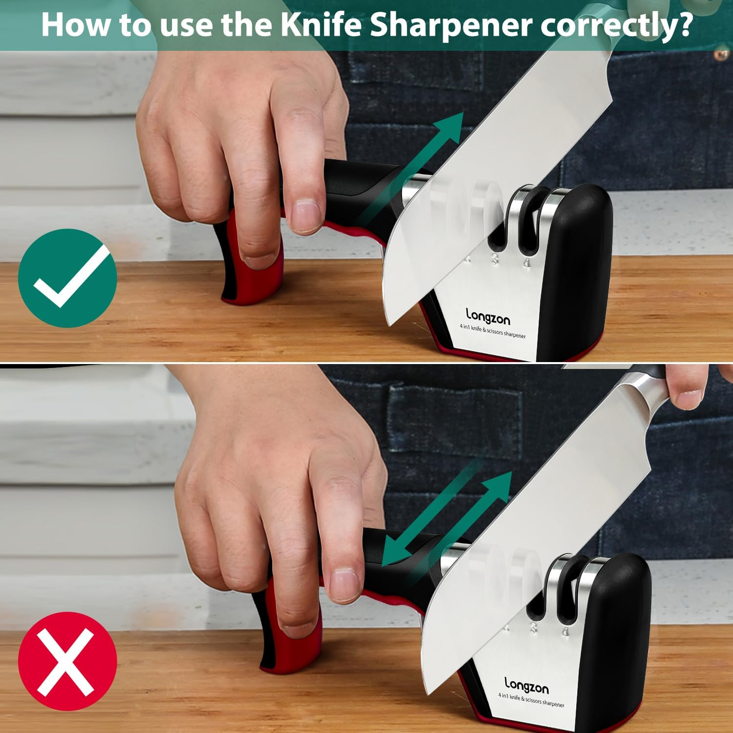 4-In-1 Longzon [4 Stage] Knife Sharpener with a Pair of Cut-Resistant Glove, Original Premium Polish Blades, Best Kitchen Knife Sharpener Really Works for Ceramic and Steel Knives, Scissors. image number 6