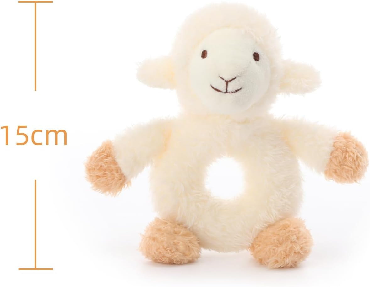 Apricot Lamb Baby Lamb Soft Rattle Toy, Plush Stuffed Animal for Newborn Soft Hand Grip Shaker over 0 Months (Lamb, 4 Inches) image number 4