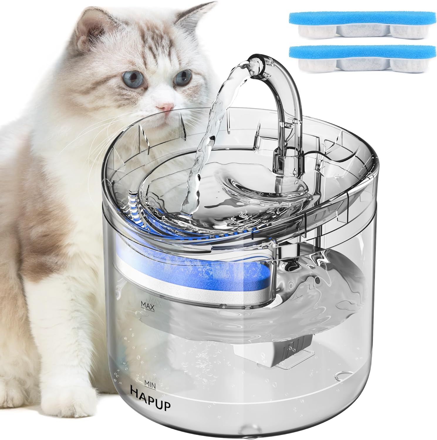 Cat Water Fountain Animal Water Dispenser 61OZ/1.8L Automatic Pet Drinking Fountain with 3 Filter Replacement 1 Pump 1 Cleaning Brush Kit 1 Silicone Food Mat 1 Adapter for Cats Kitty Indoor