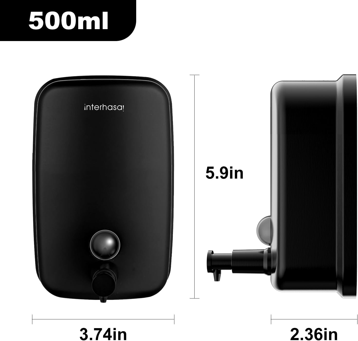 Interhasa! Commerical Soap Dispenser Wall Mount Hand Soap Dispenser Stainless Steel Liquid Dispenser for Kitchen and Bathroom Black 500 Ml image number 5
