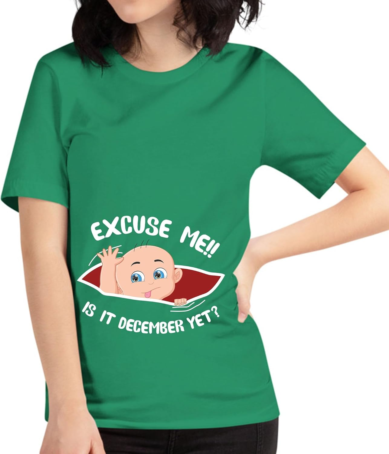 Personalized Month Womens Excuse Me Is It December yet Cute Baby Girl Funny Pregnancy T-Shirt