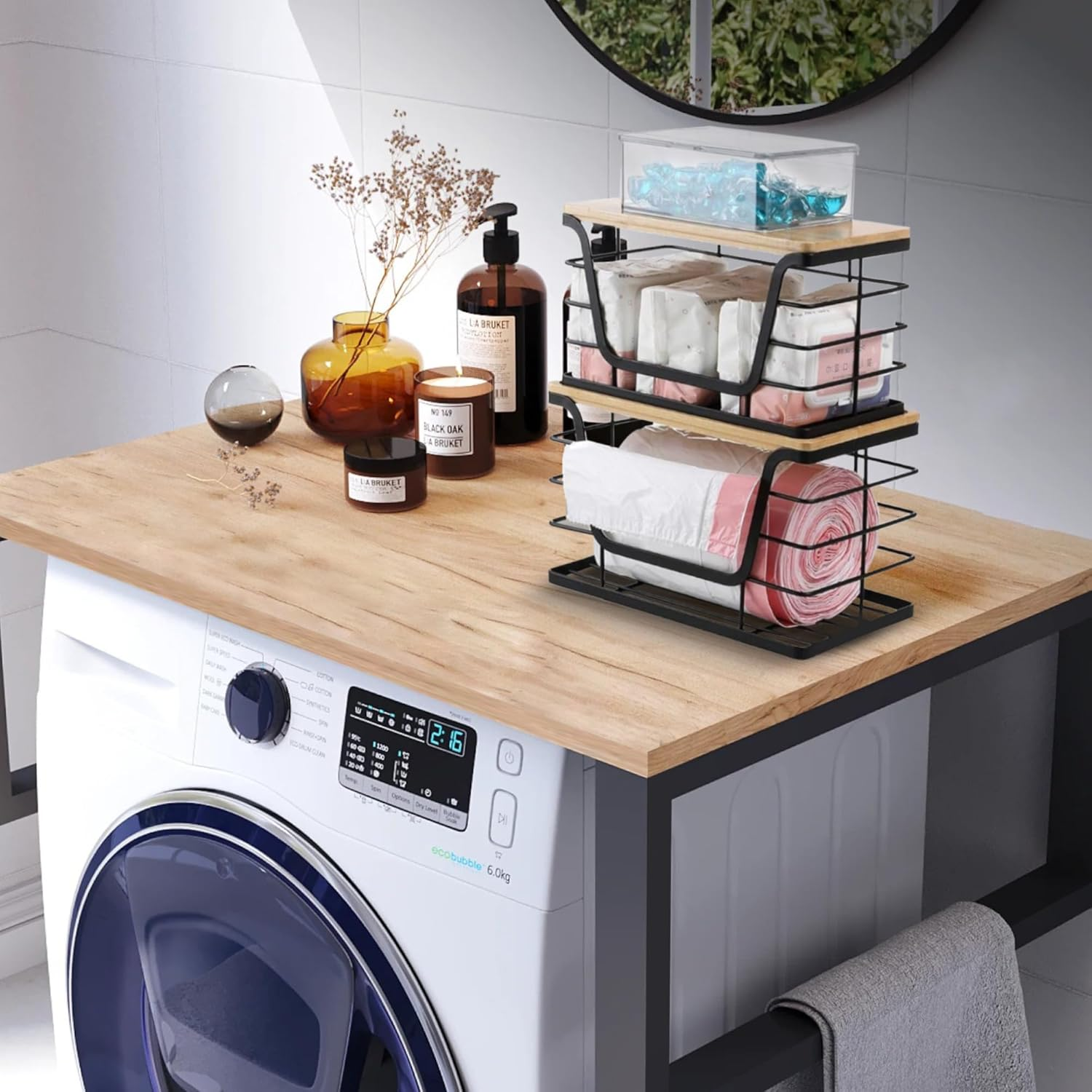 2 Pack Trash Bag Dispenser and Garbage Holder &ndash; Stackable Roll Storage Box with Bamboo Top for Kitchen, Bathroom & under Sink Home Organization image number 4