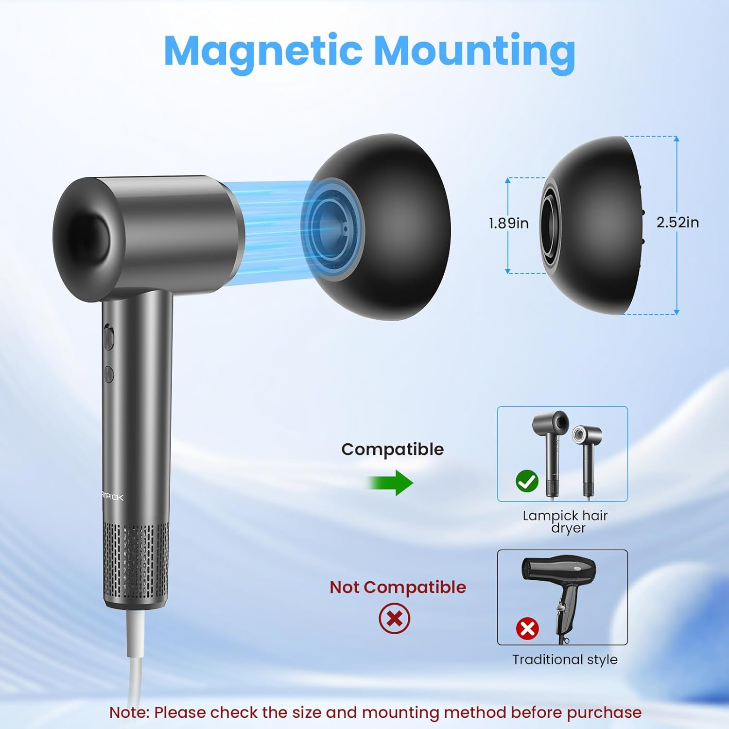 Diffuser Hair Dryer, LAMPICK Diffuser Attachment for Hair Dryer for Curly & Wavy Hair, Hair Diffuser for Curly Hair for Home Salon Gym Women Men & Pet Grooming (Grey) image number 5