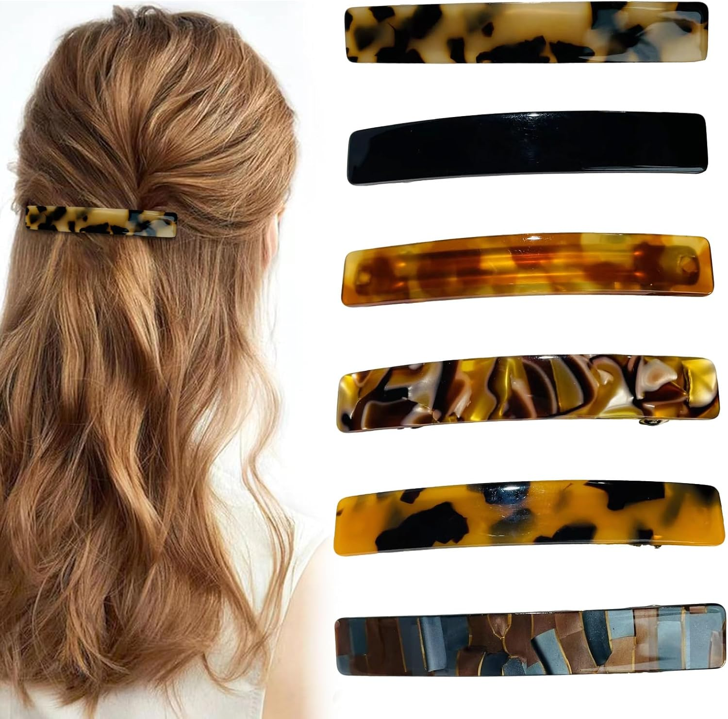 Pack of 6 French Hair Clips, Women'S Automatic French Barrette Clips with Strong Holder, Elegant Hair Clips for Fine Thick Hair, Tortoiseshell Pattern for Women, Girls (Vintage Style) image number 2