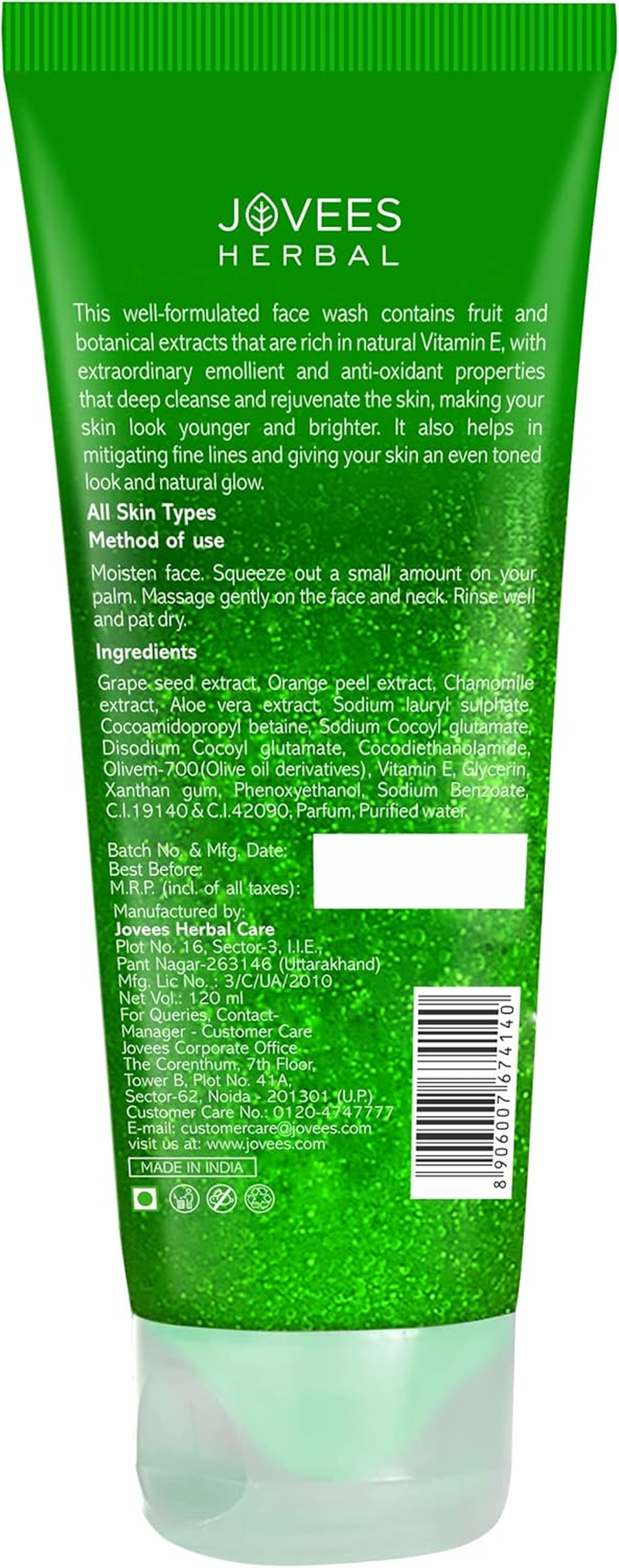 Jovees Herbal Grape Fairness Face Wash for Glowing Skin - All Skin Types - Paraben & Alcohol Free, 120 ML (Pack of 1) image number 5