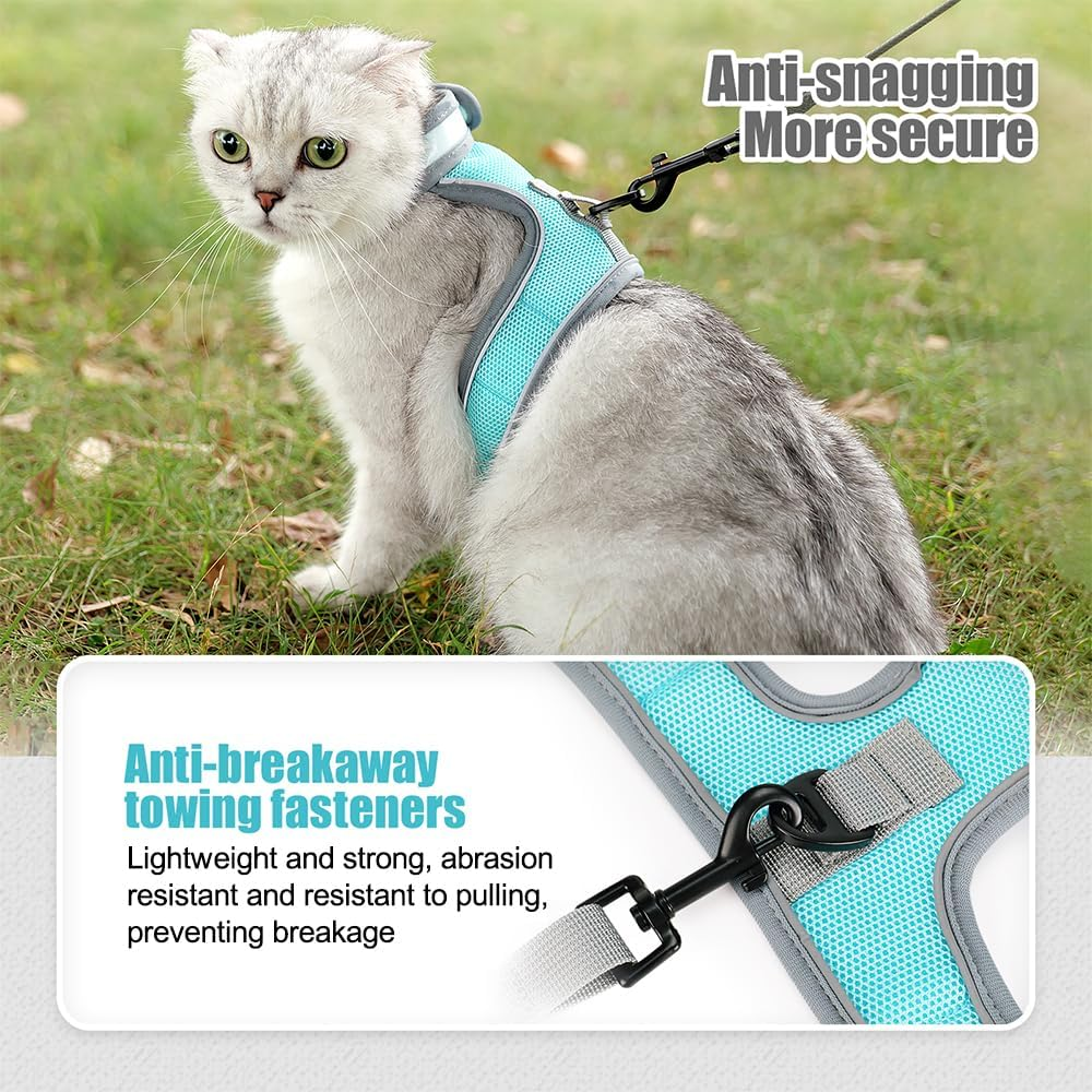 Cat Harness with Lead, Breathable Escape Proof Harness, Cat Lead Set, Adjustable Reflective Cat Mesh Vest for Cats, Kittens, Chihuahua, Rabbits image number 6
