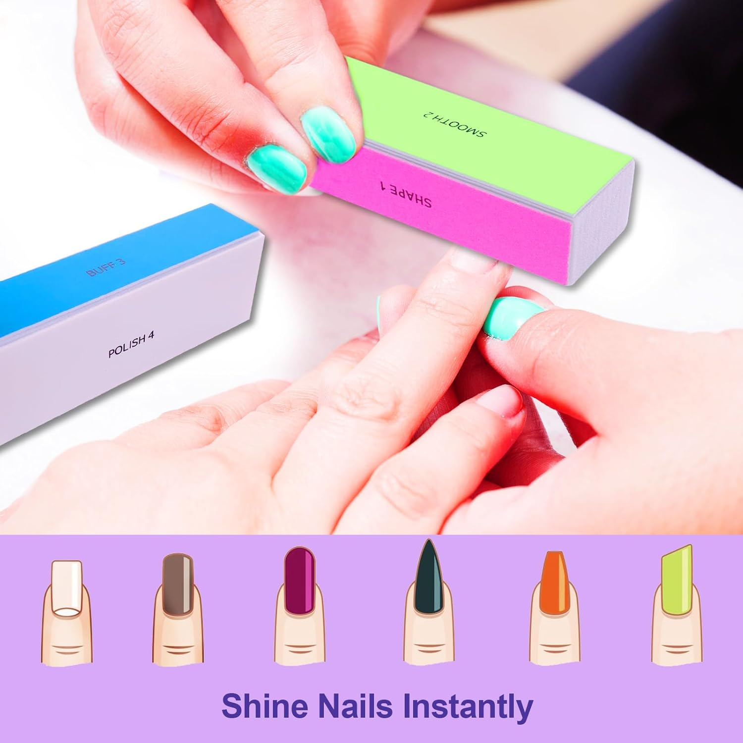 4 Way Nail Buffer Block (2 Pcs), Nail Shine Buffers Blocks Files for Natural and Acrylic Nails Smoother Buffing Block Polisher Fingernail File Buffer 120/240/600/3000 Grit for Buffing Shinning image number 4