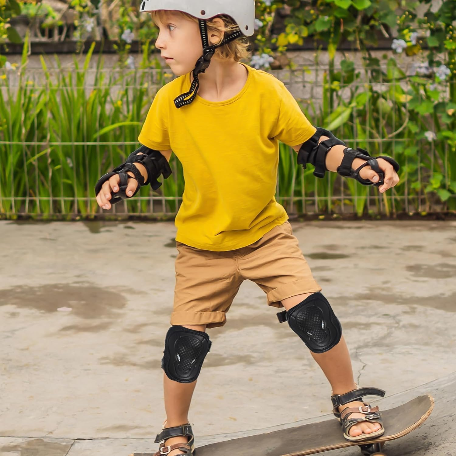 Kids Knee Elbow Pads and Wrist Guards Protective Gear Set, 6Pcs Kids Knee Pads Elbow Pad Wrist Guards Protective Gear Set, Adjustable Wrist Guard Knee and Elbow Pads image number 6