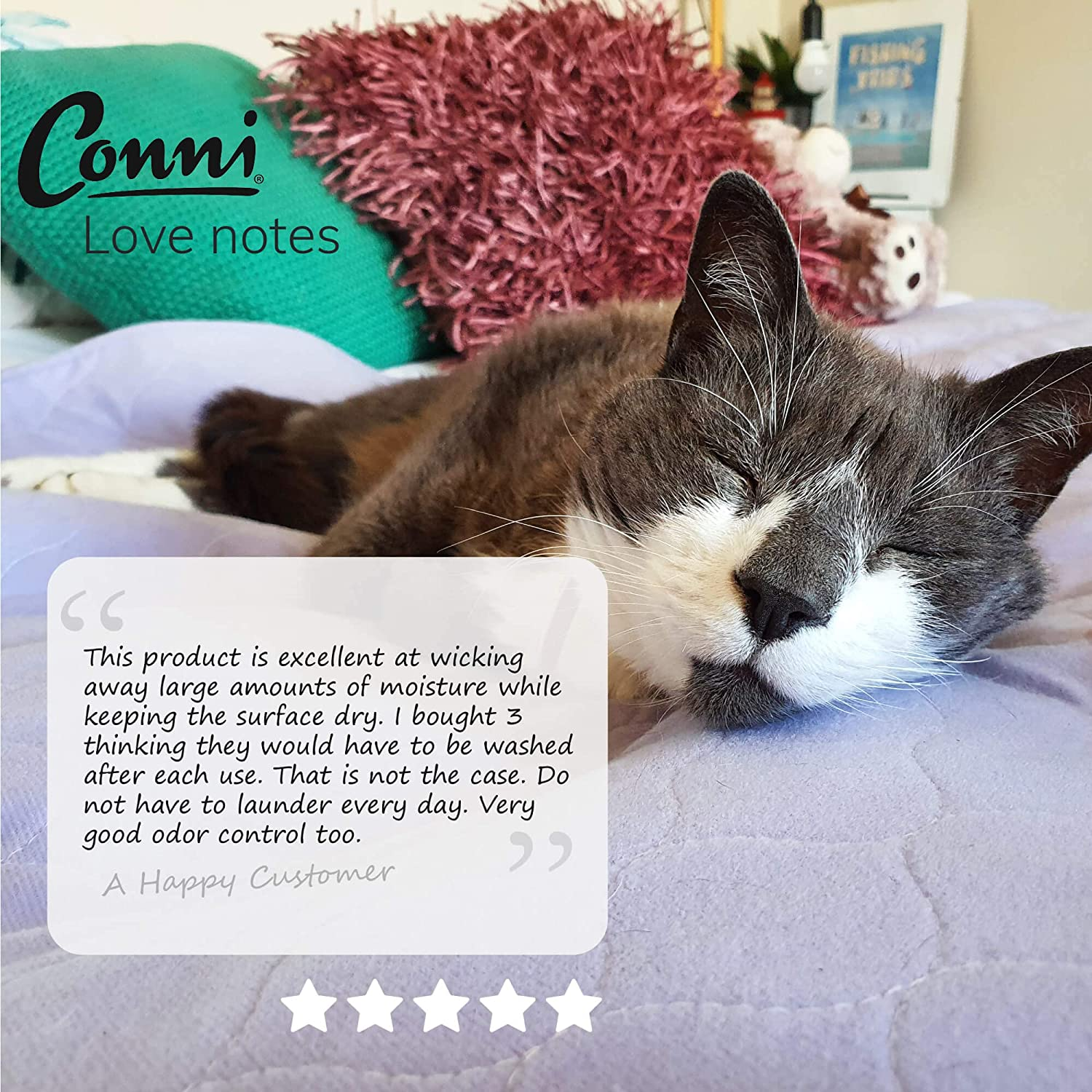 Conni X-Wide Reusable Bed Pad with Tuck-Ins, Absorbent, Waterproof and Washable Protector Pad for Incontinence, Bed Wetting and Perspiration, White, 153 X 85 Cm - Charcoal image number 6