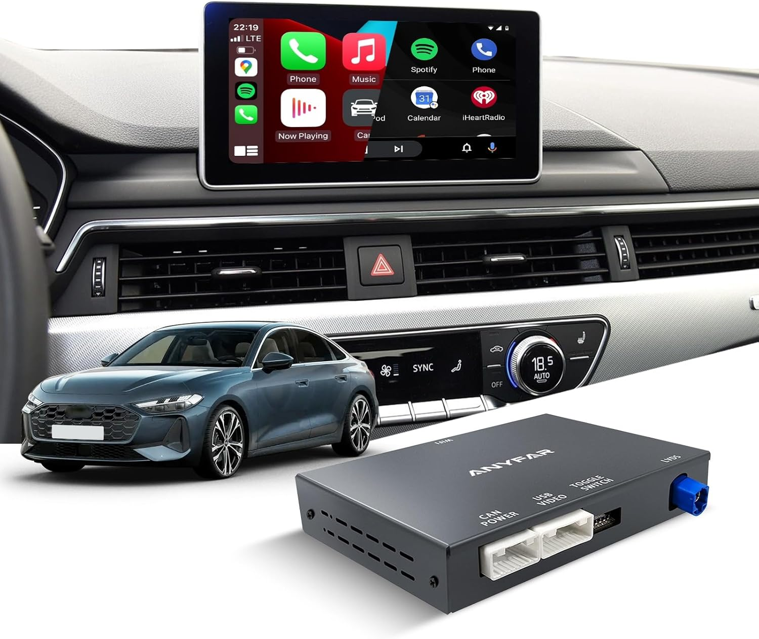 ANYFAR Decoder Adapter Fits 2009-2015 Audi Vehicles A6 & Q7 with MMI 3G System, Supports Wireless Carplay/Android Auto/Voice Control/Mirror Link/Camera/Usb Drive/Navigation Etc