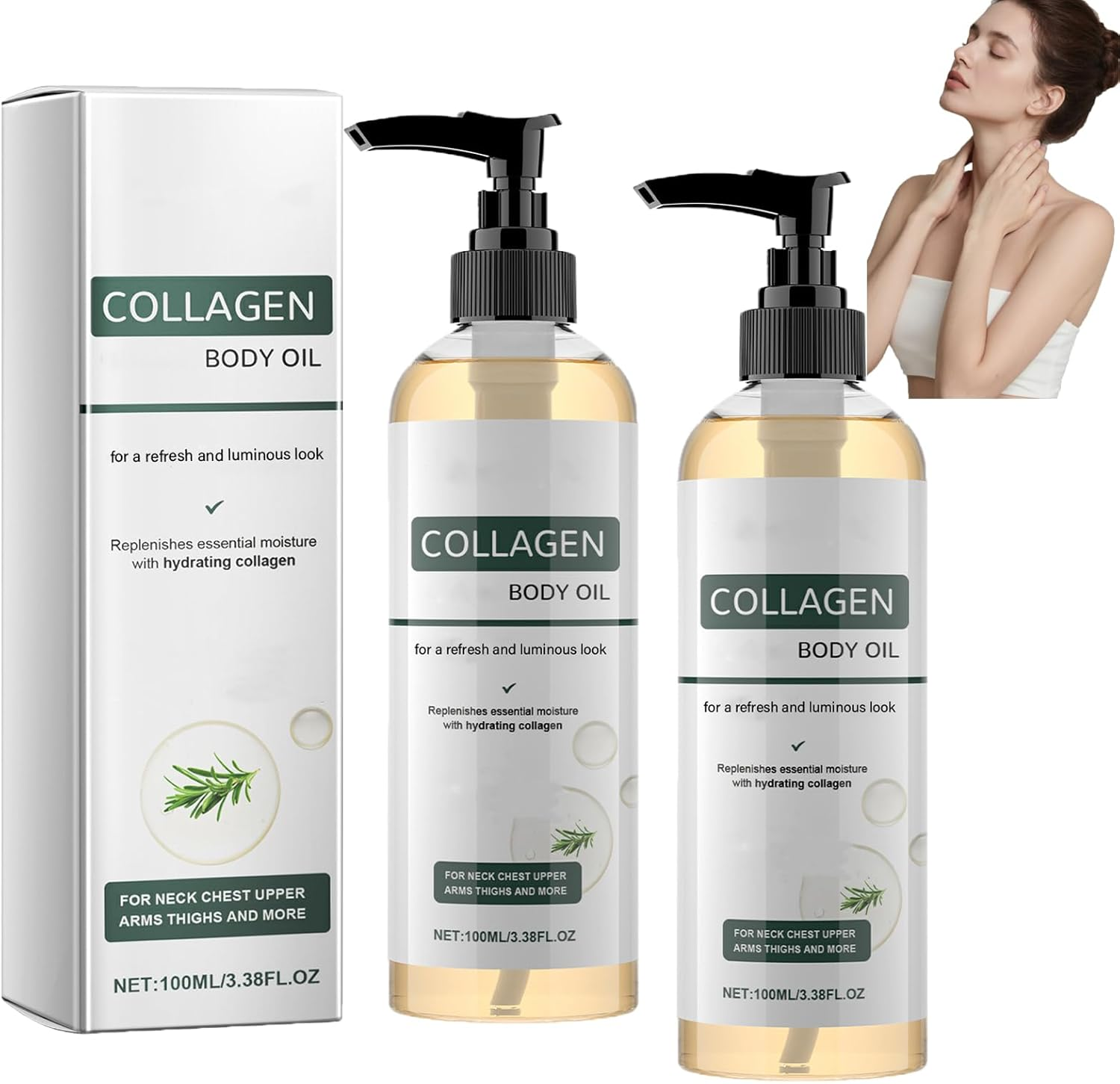 Collagen Lifting Body Oil, Rosemary Firming Body Oil, Hydrating Massage Serum for Sagging and Crepey Skin, Tighten Wrinkles & Reduces Cellulite, Nourishing After-Shower Care (2Pcs)