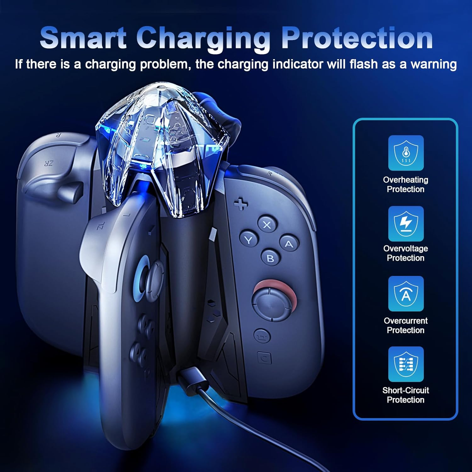 HONCAM Charging Dock for Nintendo Switch 2 Joy-Con with 7 Cool RGB Light, Switch 2 Accessories 4 In1 Joycons Charger with a USB Type-C Cord,Black image number 6