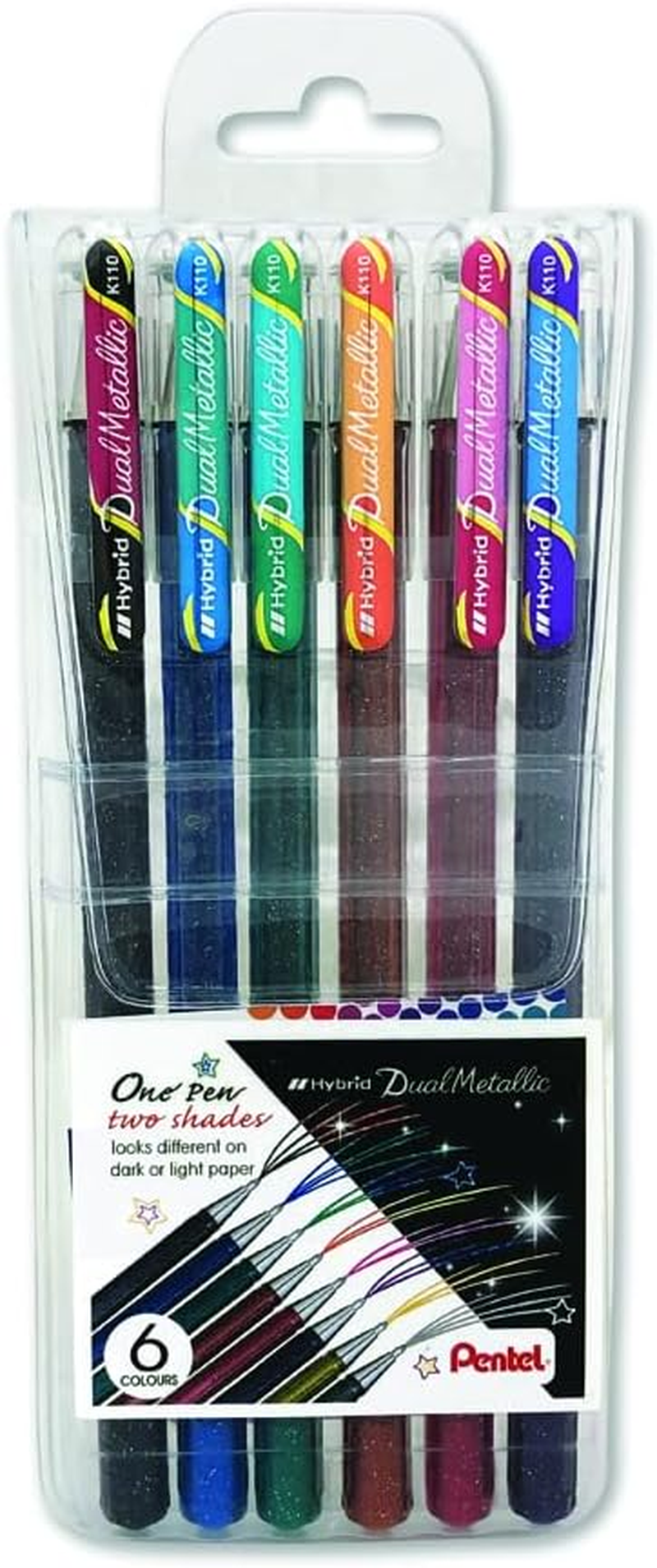 Pentel Hybrid Dual Metallic 1.0Mm Gel Pen One Wallet of 6 Assorted Colours (K110-6) image number 4