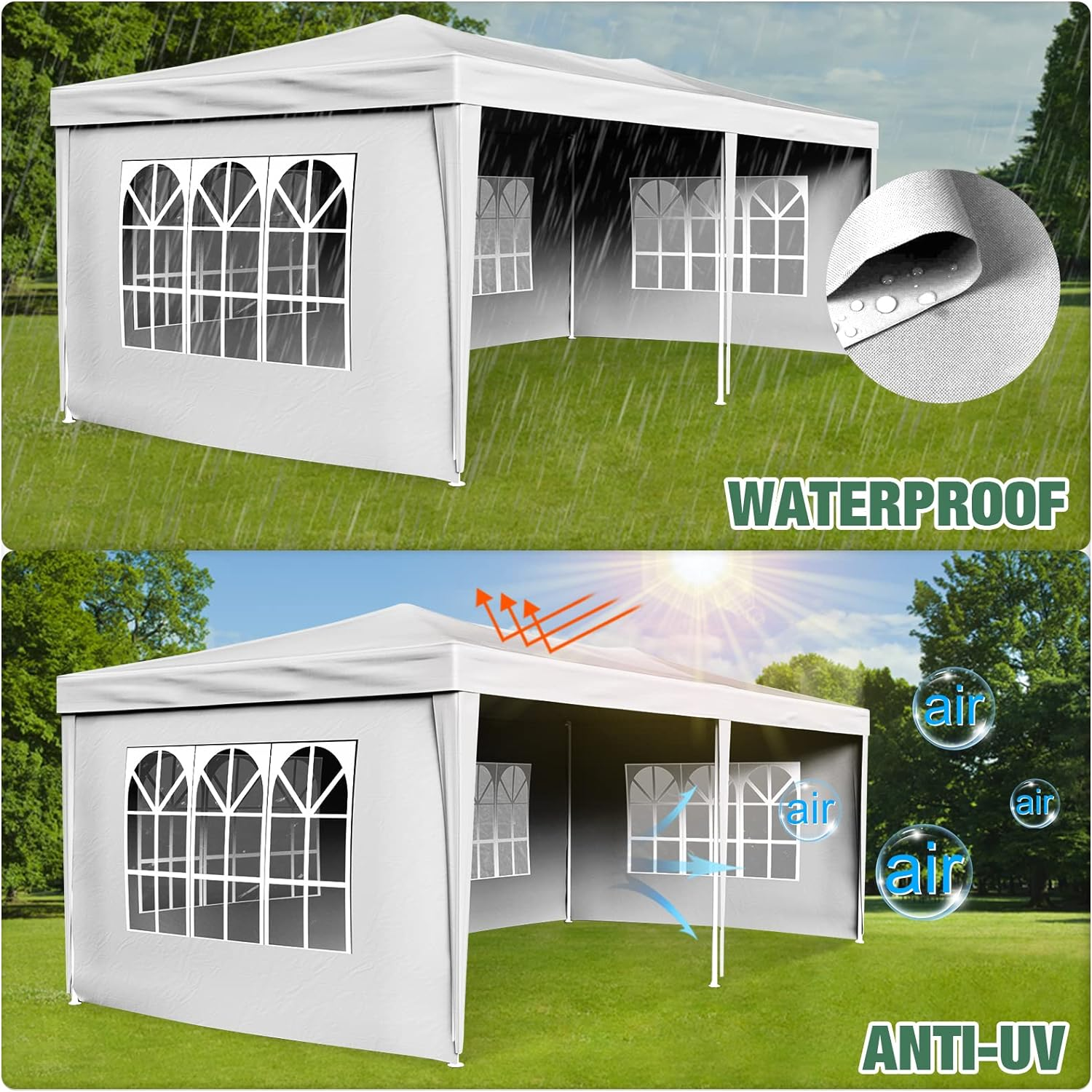 ADVWIN 3X6 Marquee Gazebo, Waterproof Canopy Tent Sidewall with Clear Window, White Garden Shed for Garden Patio Party Wedding image number 5