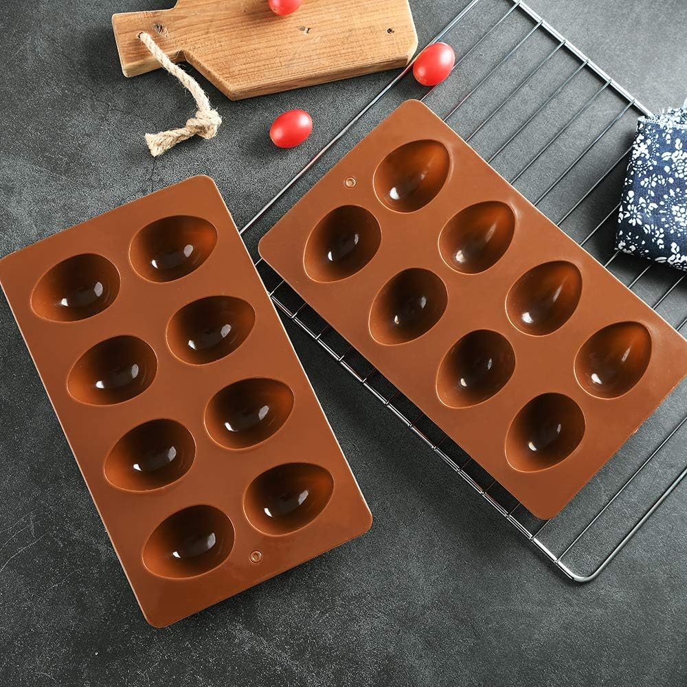 Mirenlife 8 Cavity Silicone Egg Pan, Egg Tray, Egg Shape Ice Tray, Silicone Baking Supplies for Cake Decorating, Chocolate, Candy, Jello, Baking Pan for Muffin, Bread and More, Set of 2 image number 5