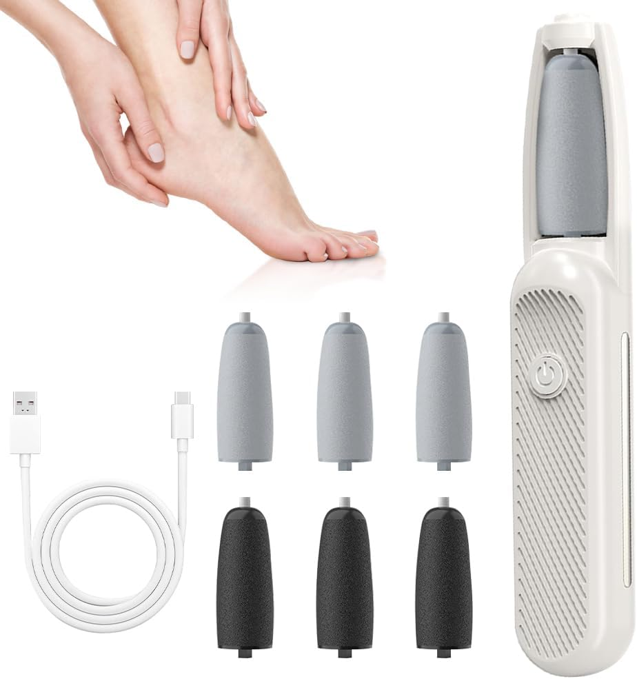 Electric Callus Remover, Electric Callus Remover with 6 Grinding Heads, 3 Speeds, Rechargeable Electric Callus Remover Feet, for Dead, Hard, Cracked Skin (White) image number 3