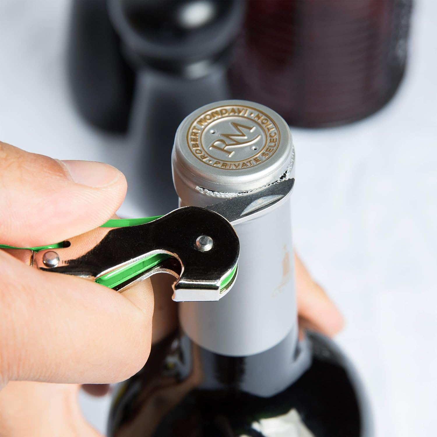 Pulltap'S Double-Hinged Waiters Corkscrew, Wine Opener and Foil Cutter, Beer Bottle Opener, Lime Green image number 3
