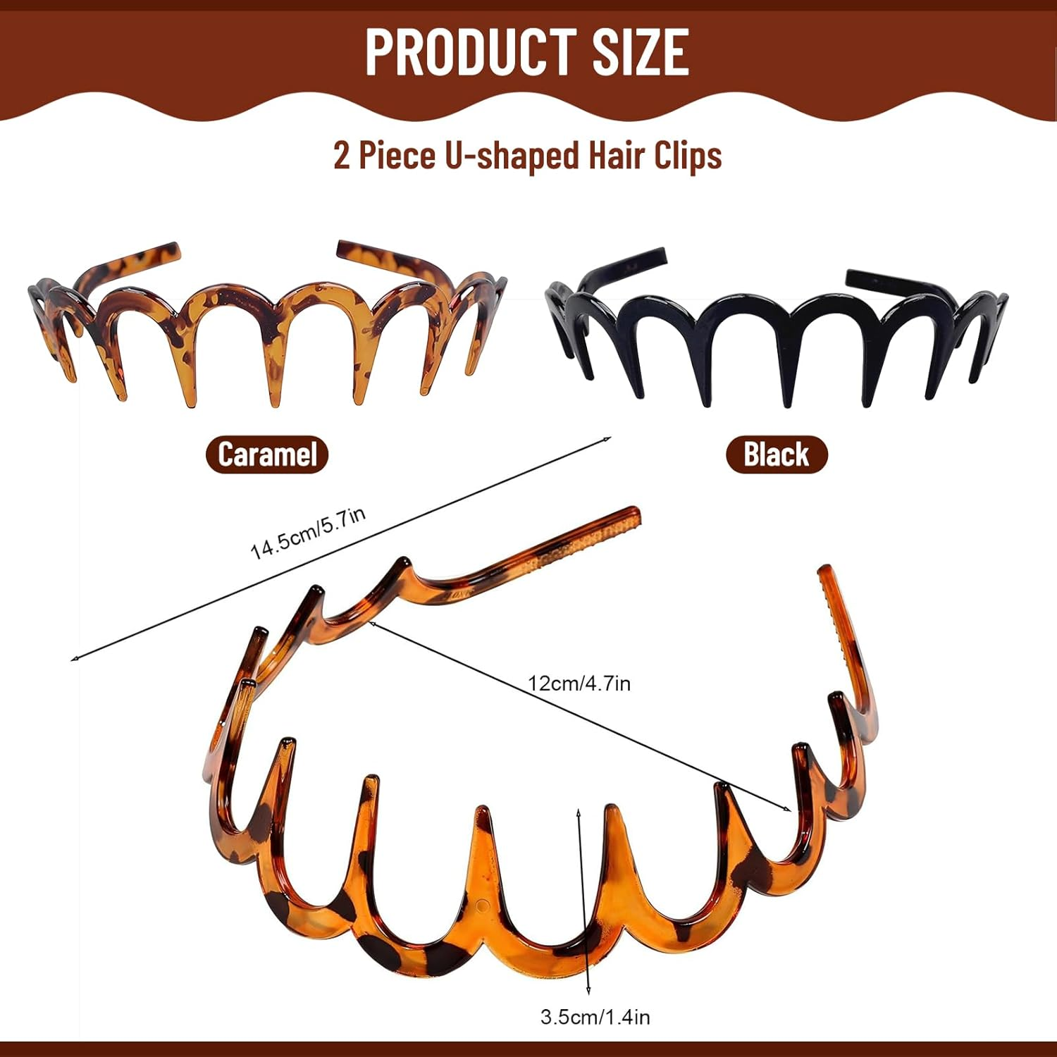 Evadollina Hairbands for Women, 2 Pieces Hairbands, Hair Accessories, Hair Clip, Hairpins, Clips, Headband, Zigzag Hairband, Hairbands, Women, Christmas Gifts image number 5