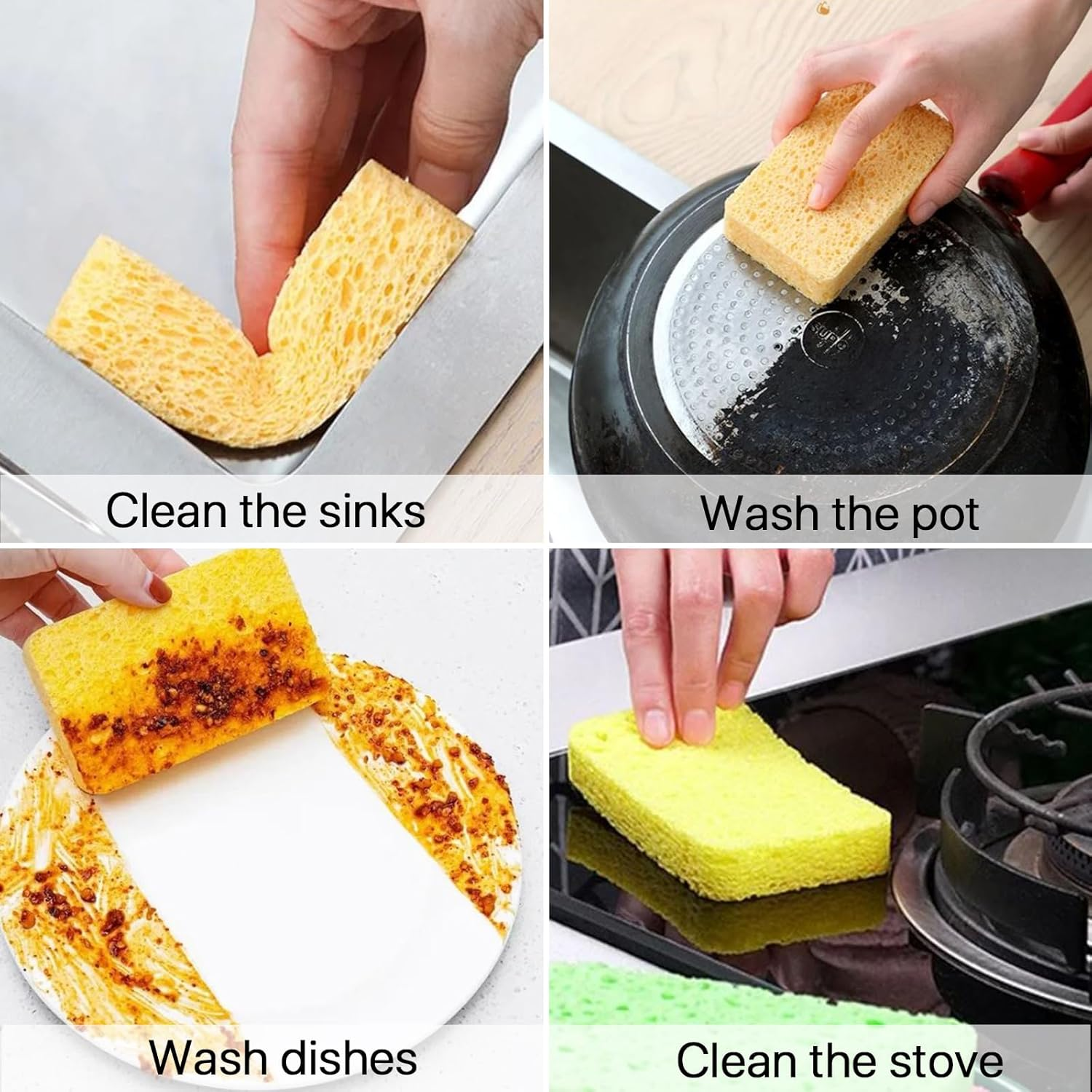 Wowled Biodegradable Kitchen Sponges Washing Up, 12 Pack Natural Compostable Cellulose Cleaning Sponges Colourful Sponge for Home Car Daily Use image number 1