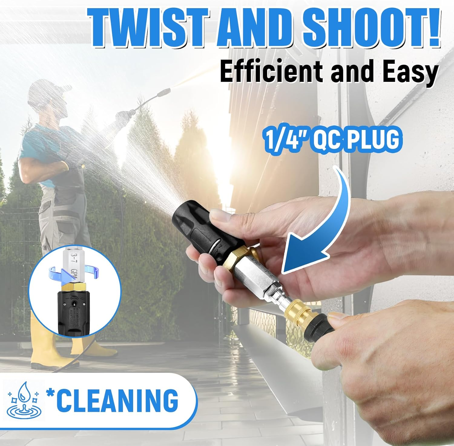 Adjustable Downstream Soft Wash Nozzle， Twist Nozzle 0 to 60&deg; Spray Pattern with Low to High Reach， for Elevated Areas and Hard to Reach， for Use with Pressure Washer 3-7 GPM image number 4