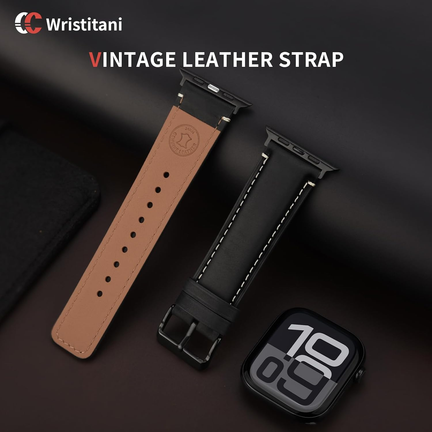 Wristitani Leather Band Compatible with Apple Watch Straps 49Mm 46Mm 45Mm 44Mm 42Mm 41Mm 40Mm for Men, Genuine Leather Replacement Band for Iwatch Ultra3/2/1 SE3/2/1 Series 11 10 9 8 7 6 5 4 image number 4