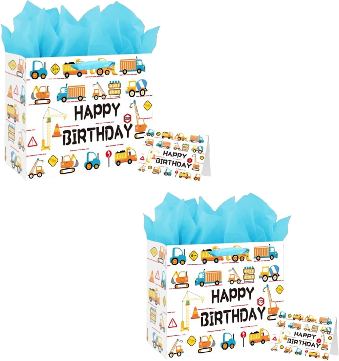 2PCS 13" Large Happy Birthday Gift Bag Set with Greeting Card, Tissue Papers, Party Favor Bag Set Supplies with Letter Gold Stars Pattern, Black Package for Men, Girls and Kid (Black Gold Stars Theme)