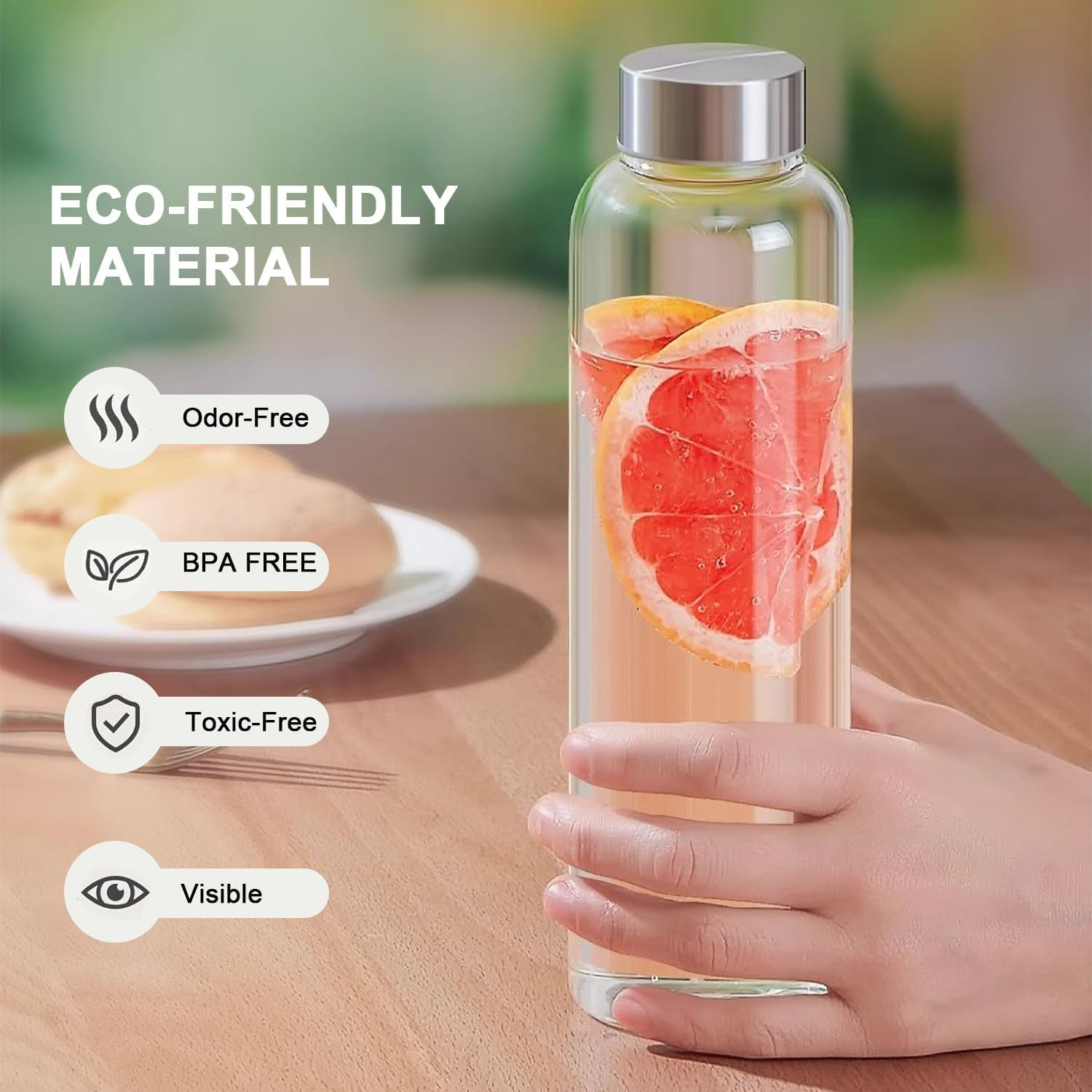 Glass Water Bottle - Reusable with Cleaning Brush,6Pcs 18Oz BPA Free, Leak Proof Drinking Juice Bottles with Stainless Steel Lid - Clear Glass Water Bottle for Home, Office, Gym & Outdoors image number 5