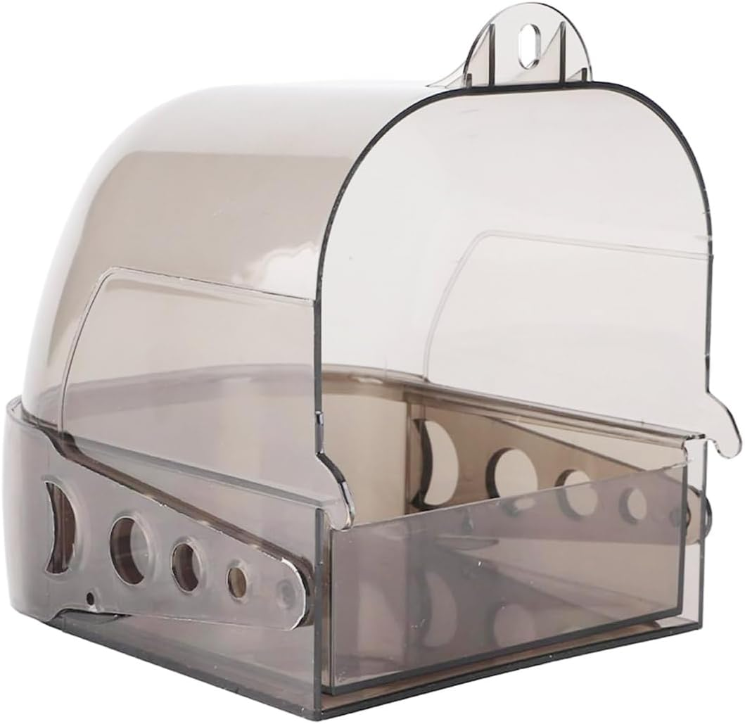 AIMALL Extra Large Transparent Parrot Bird Bath Box, Tiger Skin Xuan Feng Starling Bath Basin with Drawer, Clear Bird Cage Accessories - 13 X 15.5 X 15.5 Cm image number 1