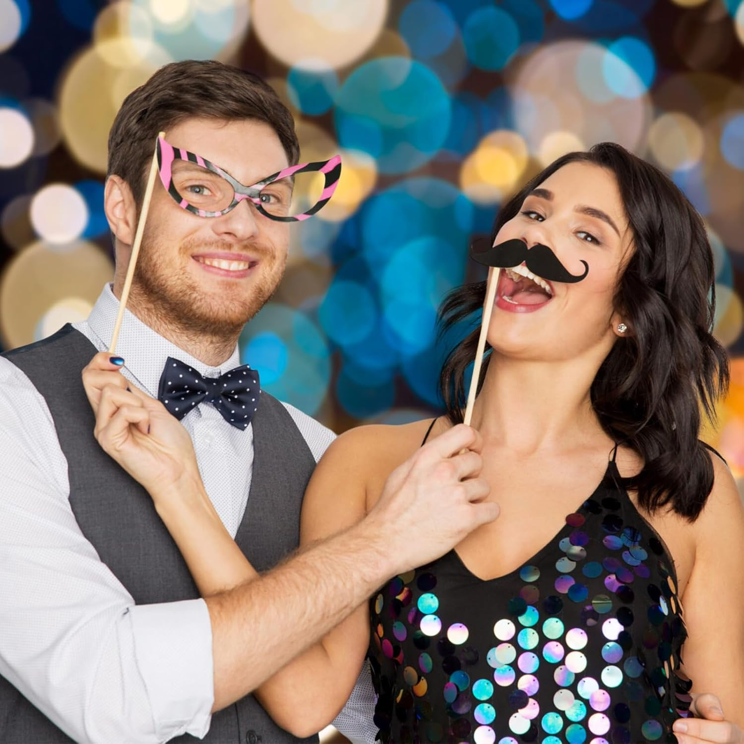 58 Party Props Photo Booth Party Favours, Photo Booth Props, Photo Booth Frame with Sticks and Stickers, for Birthday Engagement Wedding,Paper Props Fancy Paper Eyeglasses image number 6