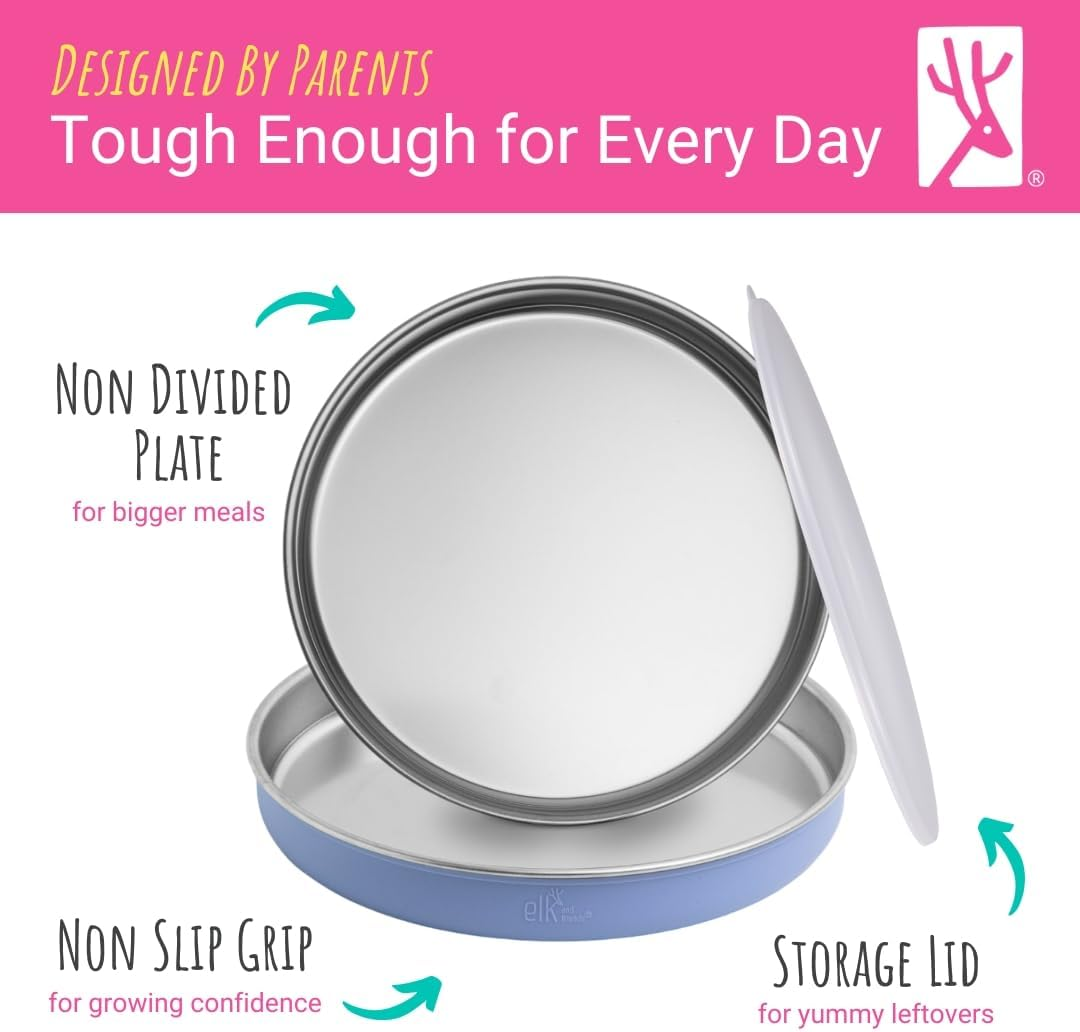 Elk and Friends Stainless Steel Non Divided Plate with Normal Sleeve image number 3