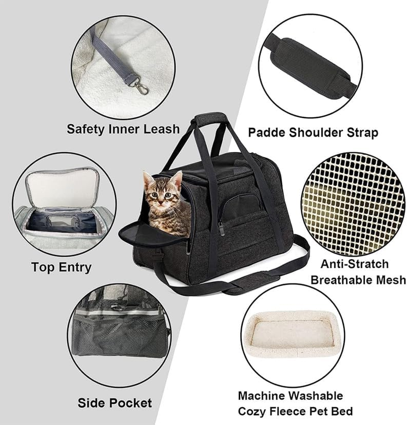 Pet Carrier Bag, Soft Sided Portable Handbag with Breathable Mesh Window, Removable Pet Pad and Locking Safety Zippers for Small Dogs, Cats and Small Animals, Black image number 6