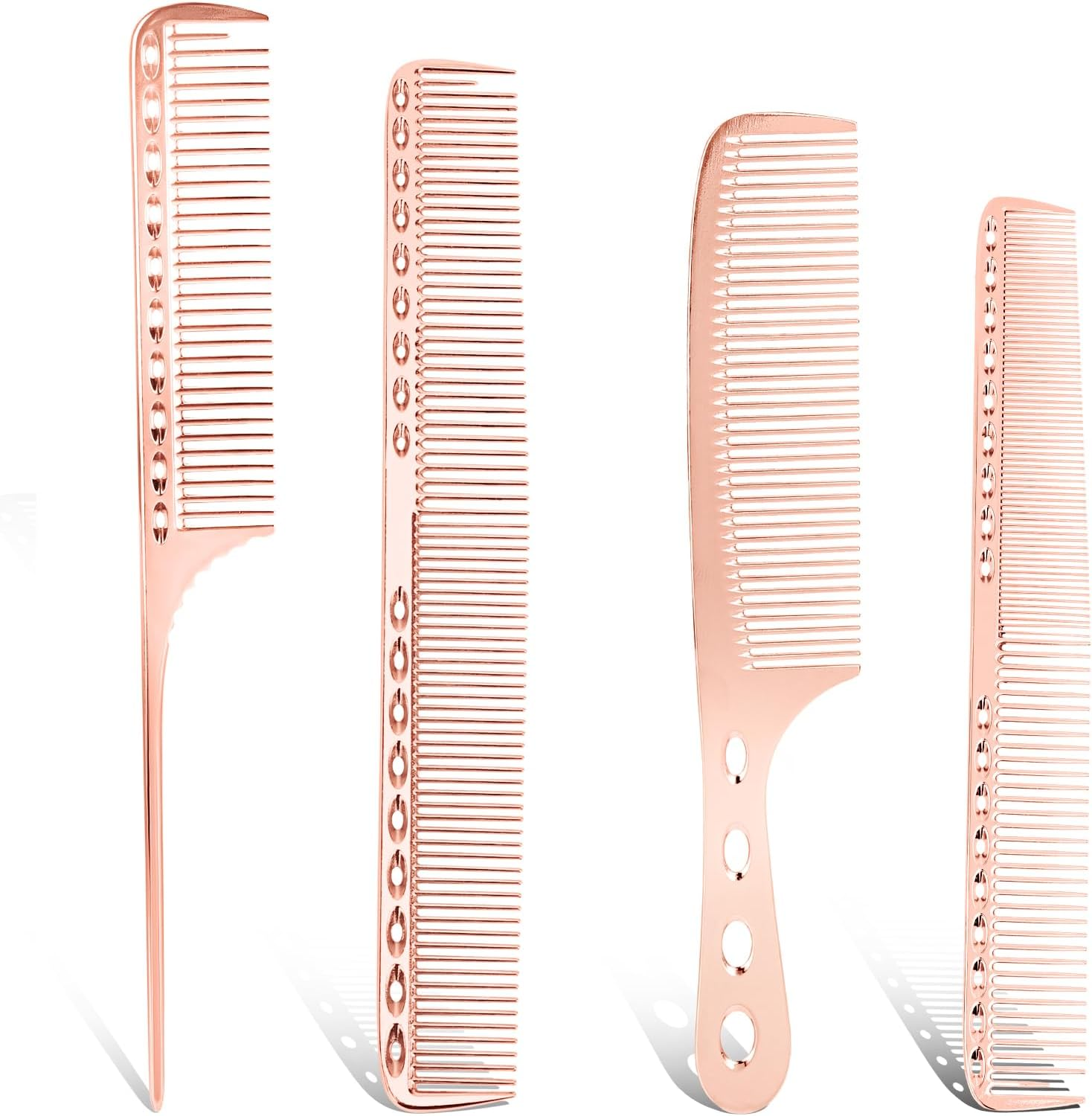 4 PCS Aluminum Hair Cutting Comb, Professional Metal Dressing Foiling Dandruff Combs Set for Women Barber Types Hair Cutting Comb Metal Rat Tail Combs for Wet Curly (Rose Gold) image number 6