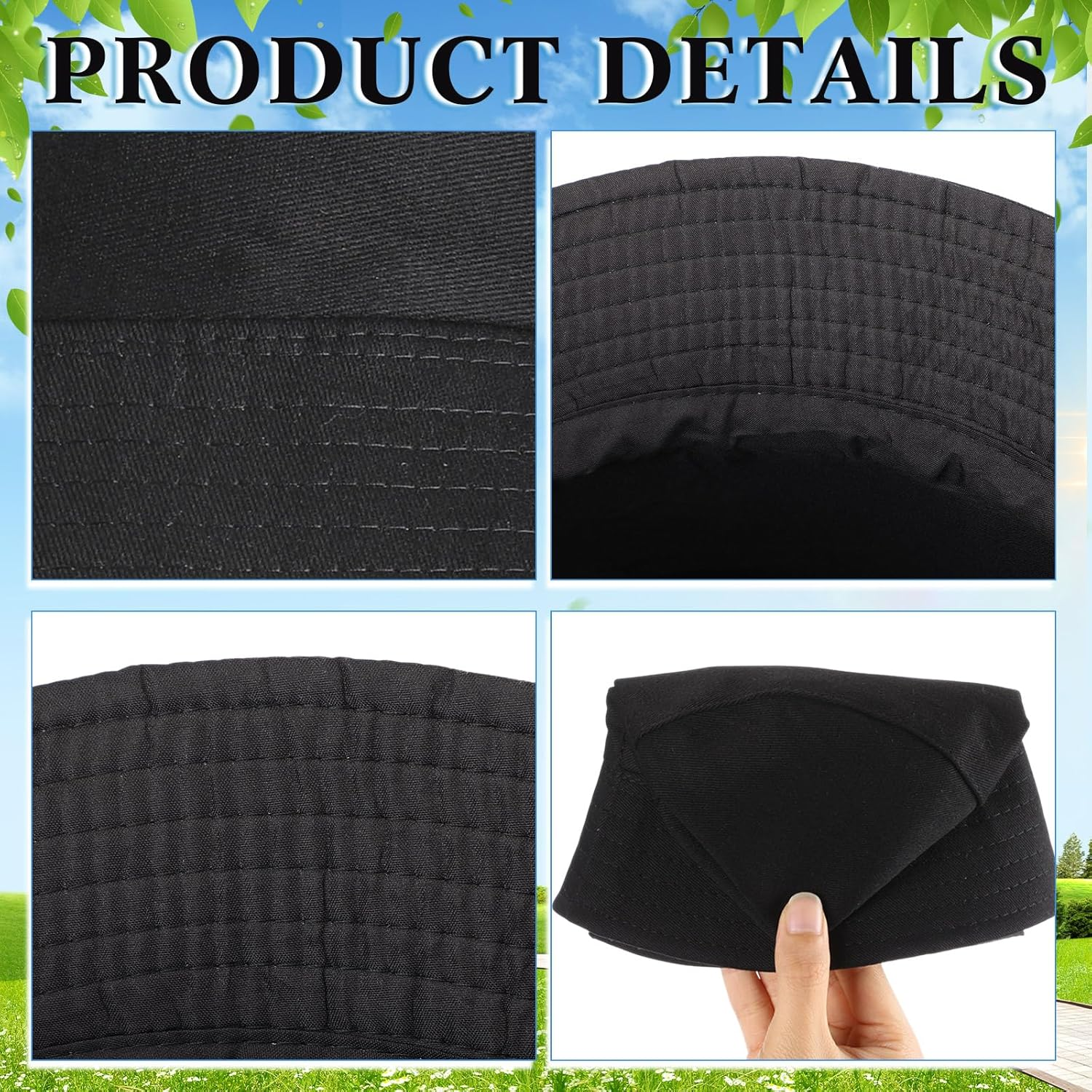 12 Pcs Bucket Hats for Men Women Bulk Cotton Fishing Cap UV Protection Beach Foldable Solid Color Summer Sun Cap image number 4