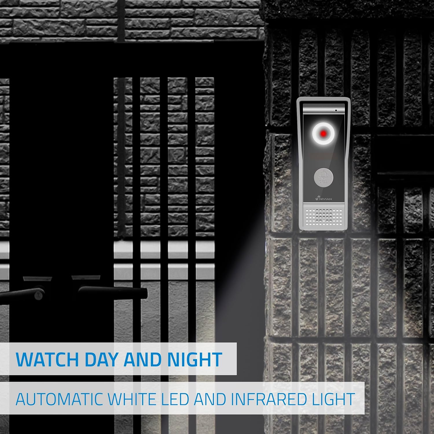 NIVIAN 2 Wire Video Door Intercom Analog with 7" Monitor, HQ Indoor Display with Bi-Directional Audio, IP65 Outdoor Plate with Night Vision, Electric Door Opener, Smart Security